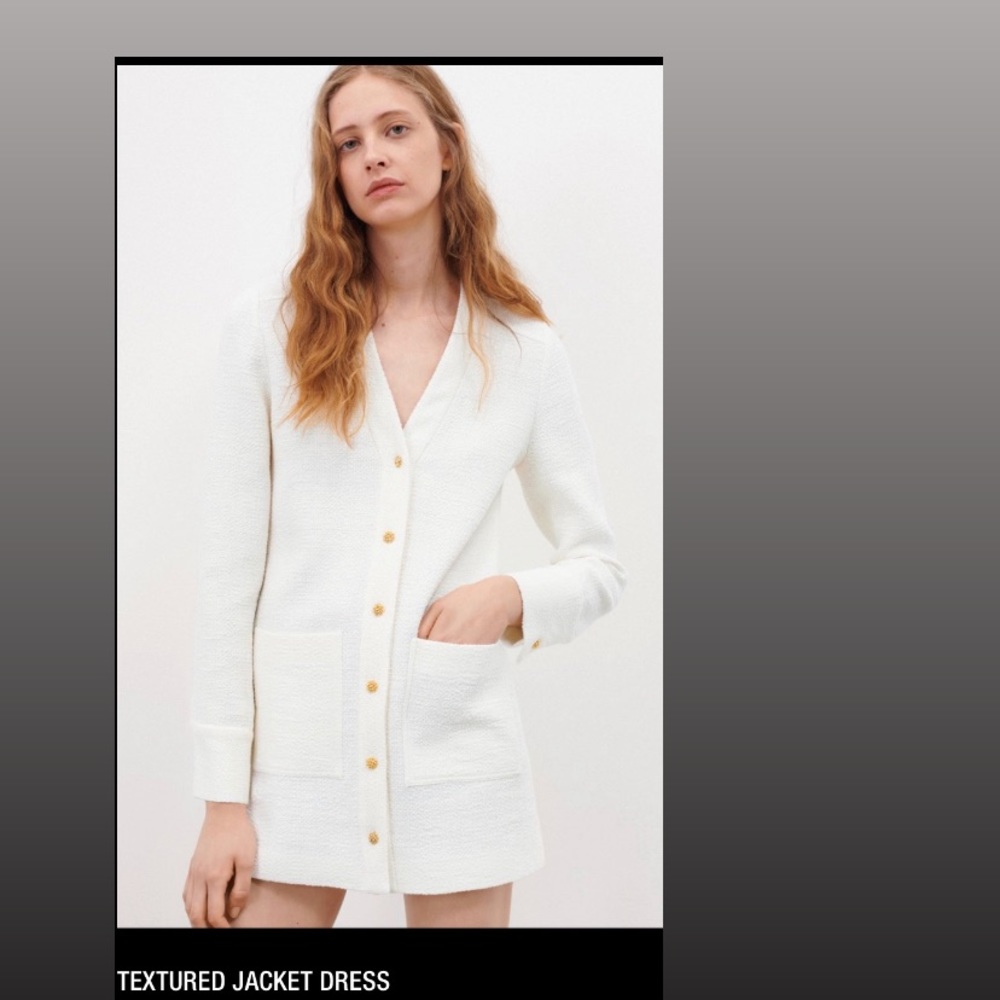 Zara textured jacket dress white and gold